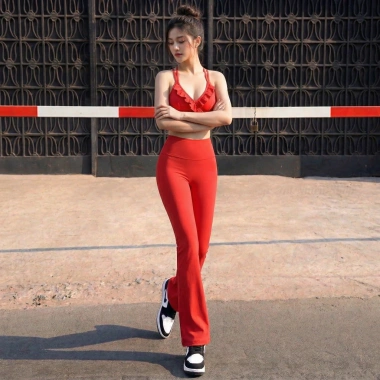 Bộ Đồ Yoga Quần Ống Loe Cạp Cao Thun Lạnh Co Giãn Thấm Hút Mồ Hôi - S9 Giá 550k