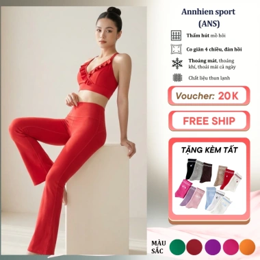 Bộ Đồ Yoga Quần Ống Loe Cạp Cao Thun Lạnh Co Giãn Thấm Hút Mồ Hôi - S9 Giá 550k