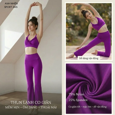 Bộ Đồ Yoga Quần Ống Loe Cạp Cao Thun Lạnh Co Giãn Thấm Hút Mồ Hôi - S9 Giá 550k
