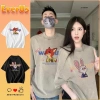 Bộ Đôi Áo Thun Cotton 2.026 Nam Nữ Họa Tiết Cáo Thỏ - Mềm Mại, Quà Giáng Sinh