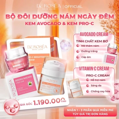 Bộ Đôi Avocado & Pro-C De Roséa - Dưỡng Da Nám Ngày & Đêm, Giá Ưu Đãi 650.000₫