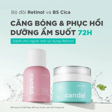 Bộ Đôi Candid Retinol 0.5% 30ml + Kem Dưỡng B5 Cica 50ml - Cải Thiện Da, Phục Hồi, Giá Ưu Đãi 783.000₫