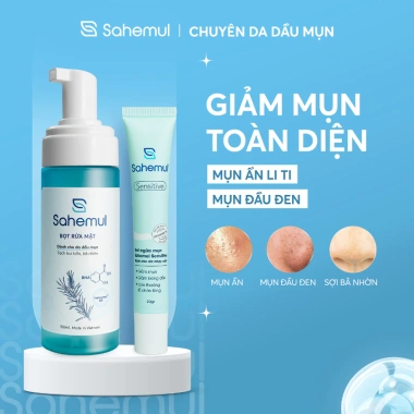 Bộ Đôi Gel Giảm Mụn Sensitive 20g và Bọt Rửa Mặt Sâu 150ml Sahemul Giảm Mụn, Sạch Da, Giá Ưu Đãi 390k