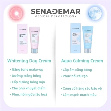 Bộ đôi Kem ngày Sena Demar Whitening 50ml + Kem đêm Aqua Calming 30ml – Dưỡng ẩm, phục hồi, giảm nám, 299.000₫ 2