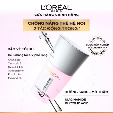 Bộ đôi sữa chống nắng L'Oreal Paris Glycolic Bright 50ml SPF50+ PA++++ - Dưỡng sáng, mờ thâm nám, bảo vệ da rộng, giảm giá 658.000₫ 4 Bộ đôi sữa chống nắng L'Oreal Paris Glycolic Bright 50ml SPF50+ PA++++ - Dưỡng sáng, mờ thâm nám, bảo vệ da rộng, giảm giá 658.000₫ 4