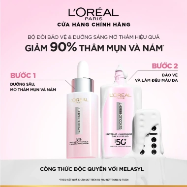 Bộ đôi sữa chống nắng L'Oreal Paris Glycolic Bright 50ml SPF50+ PA++++ - Dưỡng sáng, mờ thâm nám, bảo vệ da rộng, giảm giá 658.000₫ 5 Bộ đôi sữa chống nắng L'Oreal Paris Glycolic Bright 50ml SPF50+ PA++++ - Dưỡng sáng, mờ thâm nám, bảo vệ da rộng, giảm giá 658.000₫ 5