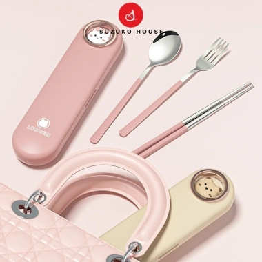Bộ đũa thìa du lịch SUZUKO HOUSE Inox 304, hộp muỗng nĩa cute có nắp đậy TM15 - Giá chỉ 70.000 VND