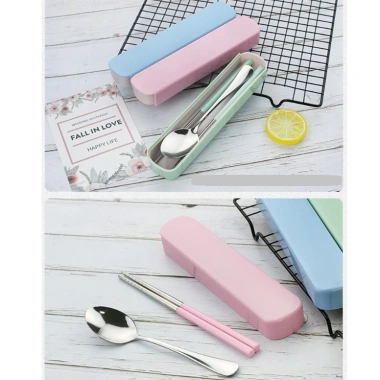 Bộ đũa thìa inox tay cầm lúa mạch an toàn, hộp đựng sang trọng, chỉ 30.000 đồng
