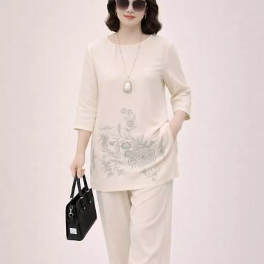 Bộ Đũi Trung Niên Thanh Lịch Sang Trọng, Tay Lỡ Quần Suông, Đồ Bộ Nữ Mặc Nhà - Giá 271k