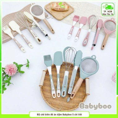 Bộ dụng cụ ăn dặm Babyboo 5 chi tiết: rây cháo, kẹp gắp, phới, chổi, đánh trứng - Giá chỉ 136.203₫