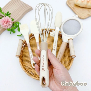 Bộ dụng cụ ăn dặm Babyboo 5 chi tiết: rây cháo, kẹp gắp, phới, chổi, đánh trứng - Giá chỉ 136.203₫