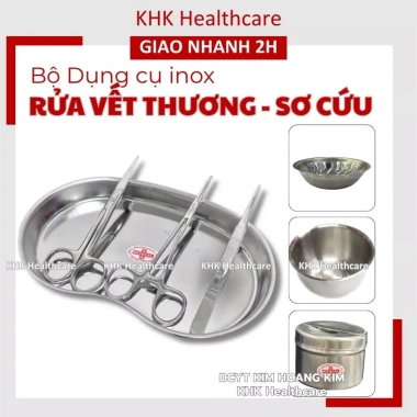 Bộ dụng cụ inox sơ cứu rửa vết thương – Khay đậu 300, pen 14, nhíp 14, kéo 14 | Giá ưu đãi 133.800₫