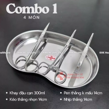 Bộ dụng cụ inox sơ cứu rửa vết thương – Khay đậu 300, pen 14, nhíp 14, kéo 14 | Giá ưu đãi 133.800₫