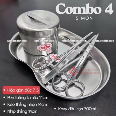 Bộ dụng cụ inox sơ cứu rửa vết thương – Khay đậu 300, pen 14, nhíp 14, kéo 14 | Giá ưu đãi 133.800₫