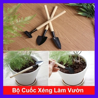 Bộ dụng cụ làm vườn mini 3 món chuyên dụng trồng sen đá, cán gỗ - Giá chỉ 9.800₫