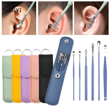 Bộ Dụng Cụ Lấy Ráy Tai Thép Không Gỉ Đa Màu kèm Túi và Cọ Vệ Sinh - Giá 45.210₫
