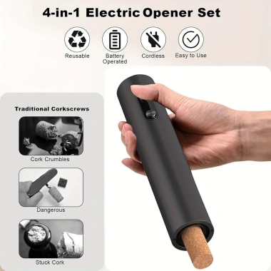 Bộ Dụng Cụ Mở Rượu Điện Pin, Dấu Chân Không, Máy Cắt Lá, Đế Bảo Quản - Giá Ưu Đãi 201.300₫ 4
