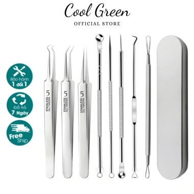 Bộ Dụng Cụ Nặn Mụn 8 Món Chuyên Nghiệp, Hộp Thiếc, Giá Ưu Đãi 39.900đ - Loại Bỏ Mụn Hiệu Quả