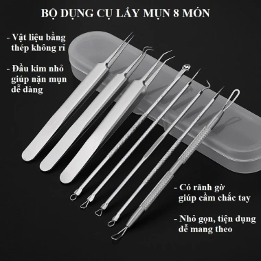 Bộ dụng cụ nặn mụn thép không gỉ 8/5 món - Giá 21.999đ, nhanh loại bỏ mụn đầu đen, bọc