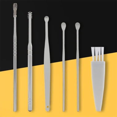 Bộ dụng cụ ngoáy tai inox 6 món – Lấy ráy tai thép không rỉ, massage, làm sạch, 11.500₫