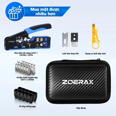 Bộ dụng cụ uốn RJ45 CAT7 ZoeRax - Dụng cụ uốn, kéo cáp, đầu và vỏ pha lê, giảm giá 352.000₫ 2 Bộ dụng cụ uốn RJ45 CAT7 ZoeRax - Dụng cụ uốn, kéo cáp, đầu và vỏ pha lê, giảm giá 352.000₫ 2