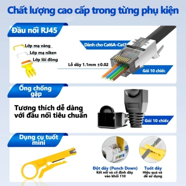 Bộ dụng cụ uốn RJ45 CAT7 ZoeRax - Dụng cụ uốn, kéo cáp, đầu và vỏ pha lê, giảm giá 352.000₫ 6 Bộ dụng cụ uốn RJ45 CAT7 ZoeRax - Dụng cụ uốn, kéo cáp, đầu và vỏ pha lê, giảm giá 352.000₫ 6