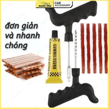 Bộ dụng cụ vá xe không ruột, lốp xe, vá lụi không săm + 3 dải keo cao su - 22.500đ