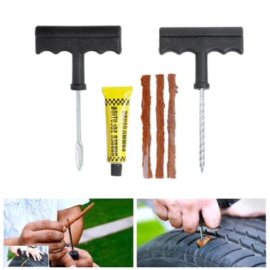 Bộ dụng cụ vá xe không ruột, lốp xe, vá lụi không săm + 3 dải keo cao su - 22.500đ 6 Bộ dụng cụ vá xe không ruột, lốp xe, vá lụi không săm + 3 dải keo cao su - 22.500đ 6