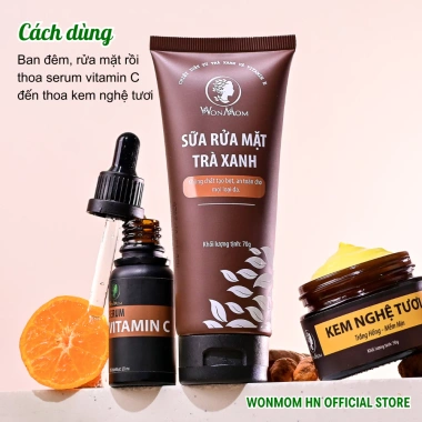 Bộ dưỡng trắng da mặt Wonmom: sữa rửa mặt + serum Vitamin C + kem nghệ, giảm 50K, giá 671.600₫ 4
