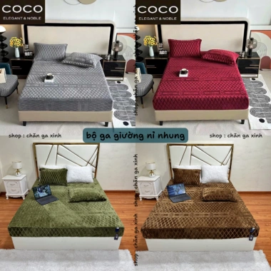 Bộ ga giường lông tuyết nỉ nhung coco màu trơn, ga chun bọc nệm mềm mịn - Giá chỉ 98.000đ 2