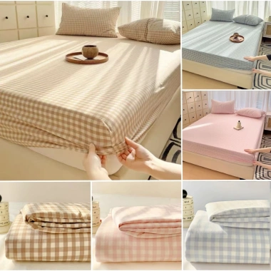 Bộ ga gối 3 món Cotton Đũi Kẻ 1m2-1m8 x2m Hàn Quốc, thoáng mát, giảm giá 39.000₫