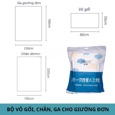 Bộ ga gối 4 món du lịch dùng 1 lần vải không dệt mềm mịn - An toàn, Giá chỉ 44.999đ 6