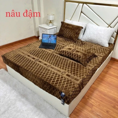 Bộ ga gối nỉ nhung COCO in nổi cao cấp, dày dặn, mềm mịn, giữ nhiệt, giảm 22% chỉ 114.000₫