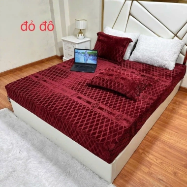 Bộ ga gối nỉ nhung COCO in nổi cao cấp, dày dặn, mềm mịn, giữ nhiệt, giảm 22% chỉ 114.000₫