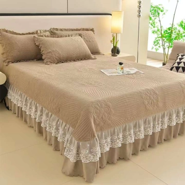 Bộ Ga Nỉ Nhung Gối Trần Phủ Bánh Bèo Cao Cấp 3 Món (1m6-1m8-2m) Xinh Xắn Ấm Áp Giá 167.400 2