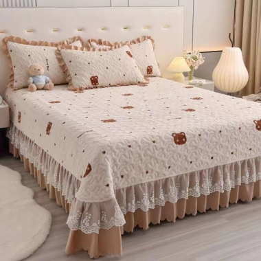 Bộ Ga Nỉ Nhung Gối Trần Phủ Bánh Bèo Cao Cấp 3 Món (1m6-1m8-2m) Xinh Xắn Ấm Áp Giá 167.400 4