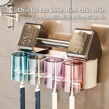 Bộ Giá Đựng Bàn Chải Treo Tường - Nhả Kem Tự Động 4 Cốc Dán Tường Chống Nước, Tiết kiệm không gian, Giá 40.099₫, phòng tắm