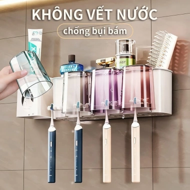 Bộ Giá Đựng Bàn Chải Treo Tường - Nhả Kem Tự Động 4 Cốc Dán Tường Chống Nước, Tiết kiệm không gian, Giá 40.099₫, phòng tắm