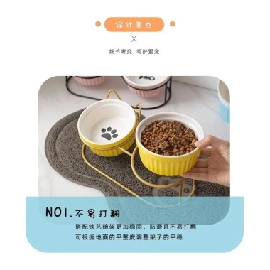 Bộ Giá Thú Cưng Bát Đôi Kim Loại + Gốm - Đỡ Bảo Vệ Cổ Mèo, Ăn Thức & Nước, Giảm 23% chỉ 421.707₫ 4