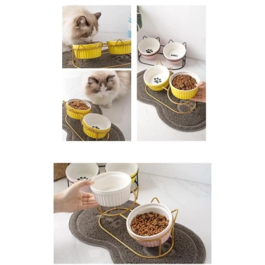 Bộ Giá Thú Cưng Bát Đôi Kim Loại + Gốm - Đỡ Bảo Vệ Cổ Mèo, Ăn Thức & Nước, Giảm 23% chỉ 421.707₫ 7
