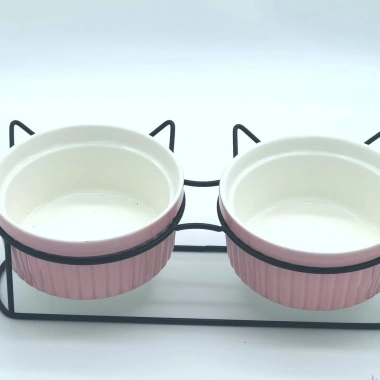 Bộ Giá Thú Cưng Bát Đôi Kim Loại + Gốm - Đỡ Bảo Vệ Cổ Mèo, Ăn Thức & Nước, Giảm 23% chỉ 421.707₫ 10