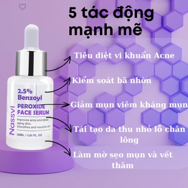 Bộ Giảm Mụn Nassvi 5% Benzoyl Ceramide Peptide - Phục Hồi Da Gấp 3 Lần, Giá 553k 3 Bộ Giảm Mụn Nassvi 5% Benzoyl Ceramide Peptide - Phục Hồi Da Gấp 3 Lần, Giá 553k 3