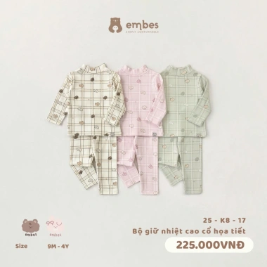 Bộ Giữ Nhiệt Embes 3P Dài Tay Cổ In Hoạ Tiết, Chất Ấm Áp 8-18kg - 179k Bộ Giữ Nhiệt Embes 3P Dài Tay Cổ In Hoạ Tiết, Chất Ấm Áp 8-18kg - 179k