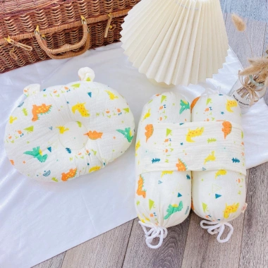 Bộ gối chặn & gối lõm cho bé sơ sinh, vải muslin mềm mại, ngủ ngon, chỉ 100.000₫