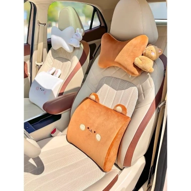 Bộ Gối Tựa Đầu & Lưng, Lót Ghế Ô Tô Văn Phòng Gấu Nâu Thỏ Trắng Nhung, Ruột Cao Su Non Giá 138k khaihuyauto 4