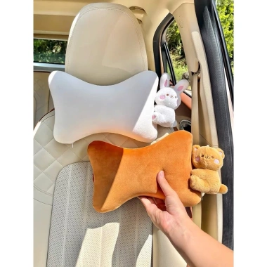 Bộ Gối Tựa Đầu & Lưng, Lót Ghế Ô Tô Văn Phòng Gấu Nâu Thỏ Trắng Nhung, Ruột Cao Su Non Giá 138k khaihuyauto 8