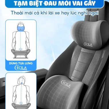 Bộ gối tựa đầu & lưng ô tô CECILA công thái học giảm đau cổ vai gáy, hỗ trợ thắt lưng - Giá ưu đãi 85.000 VND