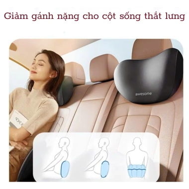 Bộ Gối Tựa Đầu Ô Tô AWESOME Cao Su Non, Vỏ Cotton 100% - Giảm Đau Mỏi, Thoáng Khí 5