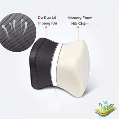 Bộ Gối Tựa Đầu và Tựa Lưng Ô Tô Cao Su Non Bọc Da Cao Cấp - Mềm Mại, Chống Nhức Mỏi cho Ghế Văn Phòng Xe T03 2