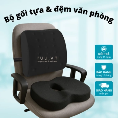 Bộ gối tựa lưng Ruu - Đệm ghế văn phòng đau lưng, chống ê mông, xương cụt, 340k